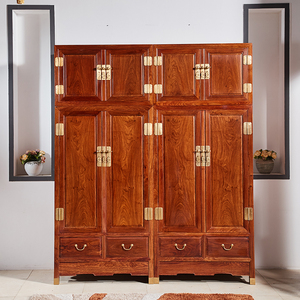 刺猬紫檀素面顶箱柜红木家具纯实木挂衣柜中式古典卧室储物柜四门