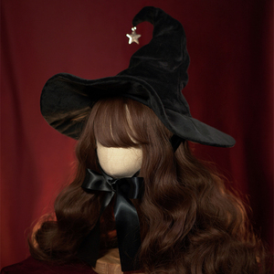 万圣节暗黑表演cos巫女帽大帽檐lolita帽子可爱儿童巫师帽魔女帽