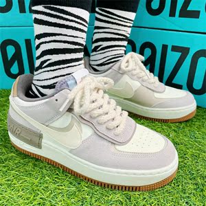 适配nike air force 1shadow双勾解构休闲板鞋女款白紫色棉麻鞋带