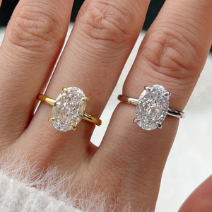 轻奢珠宝S925纯银锆石戒指女8*12椭圆形冰花雷迪恩切高碳钻结婚戒