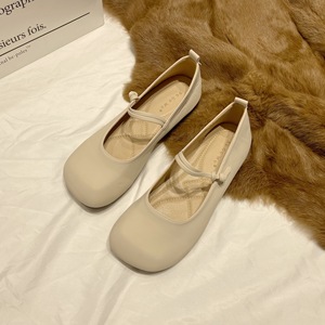 文艺复古风软皮玛丽珍奶奶鞋温柔淑女仙女圆头平底单鞋软底孕妇鞋