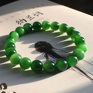 和田玉碧玉手串女款冰底菠菜绿阳绿翡翠帝王绿色珠串圆珠10mm手链