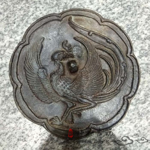 杂项仿古古玩铜镜摆件 做旧复古出土圆铜镜 仿青铜凤凰铜镜工艺品