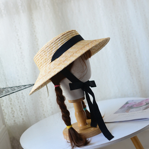 日系浅口造型草帽麦秆绑带系带欧美写真防晒遮阳女帽子海岛游沙滩