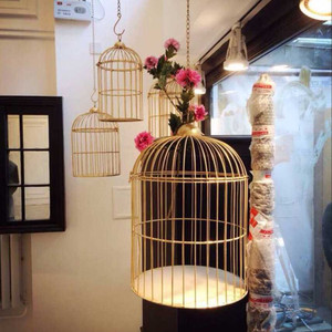 海石笼子装饰婚庆鸟笼橱窗摆设壁挂花笼摆件笼子金属摄影道具金色