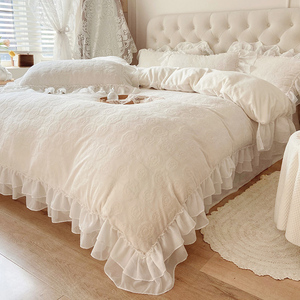 冬季珊瑚绒床单公主风白色床上四件套牛奶绒双面法兰绒床裙少女心