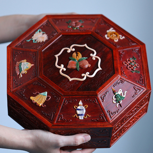 印度小叶紫檀瓜果盒八宝百宝嵌果盒果盘红木点心盒榫卯干果盒7023