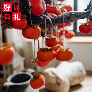仿真柿子挂串柿柿如意树枝果实吊顶挂件新年客厅餐厅造景墙面挂饰