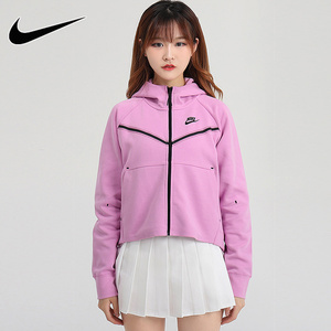 nike耐克粉色女装外套2021春季新款运动服连帽夹克上衣cw4299-680