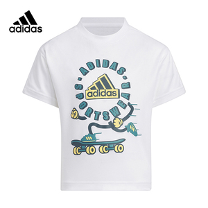 Adidas阿迪达斯儿童24夏季男小童圆领T恤速干透气白色短袖IT4049