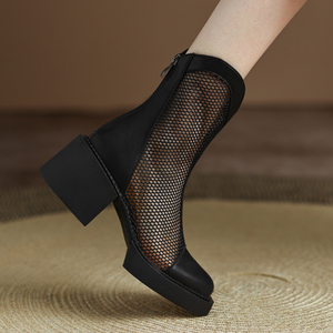 高跟防水台春款镂空女凉鞋靴半截沙网凉靴子小码33舒适薄款透视靴