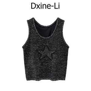 DXINE 2024夏季新款亮片纱线钳花星星背心针织打底衫外穿上衣女装