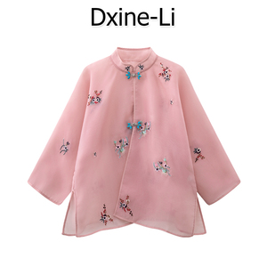 DXIN中国风女装2023新款秋冬新中式上衣立领刺绣古风衬衫改良汉服
