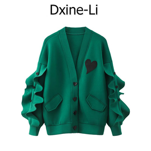 DXINE2023初冬设计感新款V领爱心开衫女上衣洋气百搭减龄短款外套