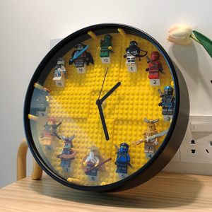 积木时钟挂钟兼容乐高小人仔人偶DIY拼装抽抽乐儿童墙面钟表玩具