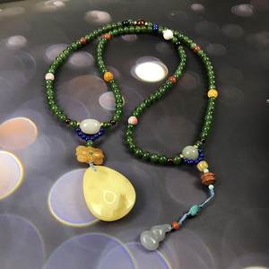 碧玉蜜蜡diy搭配设计款 108脖挂 项链 水滴吊坠 杨子珠宝文玩配饰