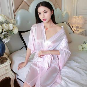 新品夏季冰丝睡袍单件浴袍薄款半透明睡衣女士真丝性感家居服