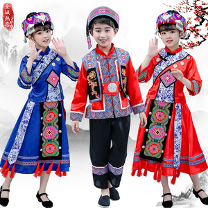 新款儿童土家族服装女童湘西少数民族服饰男童舞台舞蹈表演演出服