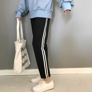 白杠运动裤女卫裤2018新款春秋季薄款女学生裤子二条杠束脚哈伦裤