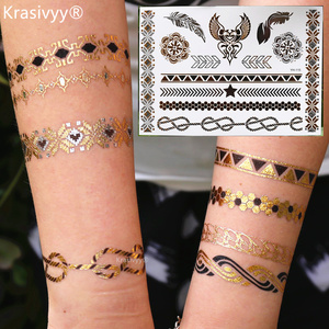 外贸热销男女时尚烫金彩色羽毛手环一次性纹身贴防水环保刺青贴