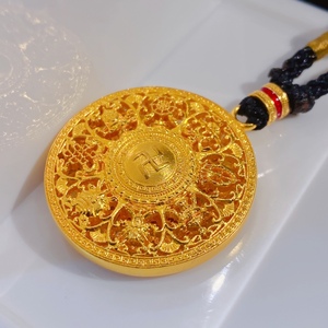 伊水迢迢淘宝周大福国内代购万福吉祥八宝圆盘圆牌999足金黄金吊坠