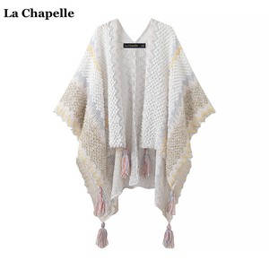 拉夏贝尔/La Chapelle民族风流苏披肩女外搭旅游穿搭斗篷针织披风