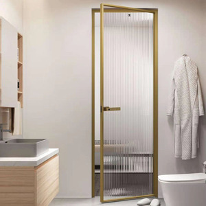 定制金色拉丝16窄边卫生间平开门厨房浴室钢化玻璃子母门钛镁合金