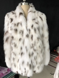 2023进口现货美国山猫皮草大衣v领女短款外套猁豹纹白色蓬松