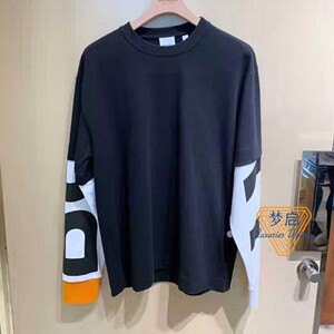 burberry/巴宝莉新款假两件卫衣 拼色字母logo连帽衫男休闲上衣女