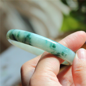 烟雨 细条子 小圈缅甸翡翠a货飘花冰糯种手镯兰花翠玉镯子带证54