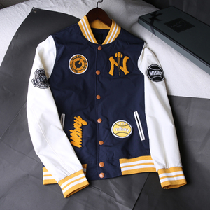 mlbny情侣棒球服女秋季多标刺绣休闲飞行员棒球夹克长袖外套男潮