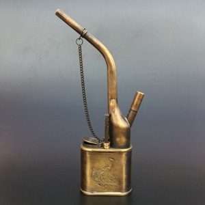 古玩杂项民国古董水烟壶老式纯铜复古水烟斗摆件仿古代做旧老烟具