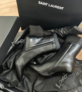 saint laurent ysl slp圣罗兰 黑色全皮logo尖头高跟及踝短靴女士