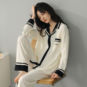 正品黛安芬韩版睡衣秋冬款高档纯棉长袖可外穿全棉大码家居服套装