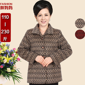 中老年女装秋冬装羊毛呢外套超大码加肥200斤胖妈妈奶奶装上衣56x