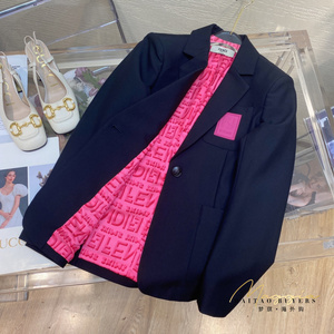 fendi/芬迪 女士商务休闲小西装内里老花字母胸牌logo西服外套