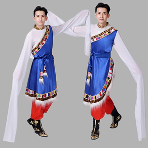 藏族舞蹈演出服男士水袖中年学生西藏民族藏式广场舞藏袍套装成人