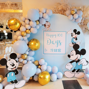 米奇米妮米老鼠宝宝周岁百天生日布置气球装饰海报背景墙kt板定制