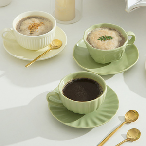 奶fufu咖啡杯套装精致拿铁拉花杯欧式奢华陶瓷杯碟简约早餐杯家用