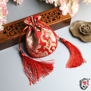 【饰倾天下】复古抽拉袋绸缎包文玩串珠荷包锦囊古装汉服钱包钱袋