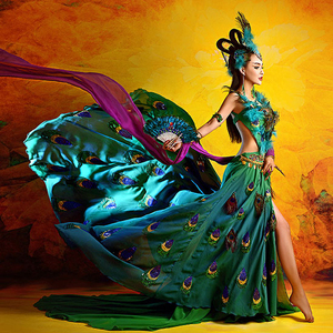 影楼写真服飘逸孔雀舞性感蹈民族风服装舞台装舞蹈服装女古装雀舞