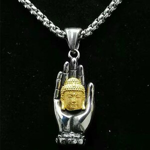 复古掌心佛项链男士本命佛佛像吊坠大日如来佛祖钛钢民族风挂件潮
