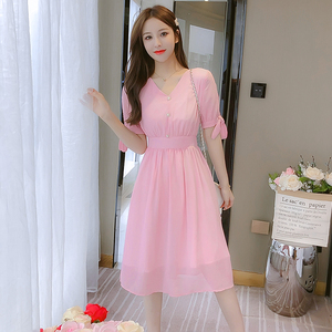 2022年夏季新款仙女裙短袖夏天裙子收腰显瘦超仙气质雪纺连衣裙女