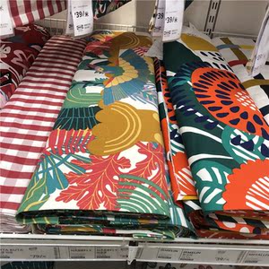 ikea宜家家居 纳弗里 布料彩色花鸟图案纯棉diy窗帘桌布靠垫套布