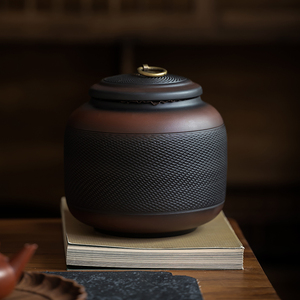 中式紫陶复古茶叶罐普洱一斤装高档木质礼盒包装红茶碧螺春密封罐