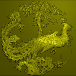 孔雀浮雕 孔雀凤凰精雕图 孔雀凤凰灰度图 动植物头像 设计定制
