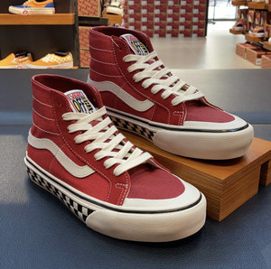 vans万斯sk8 hi sf红色棋盘格复古高帮男女帆布板鞋vn0a3mv1xgj