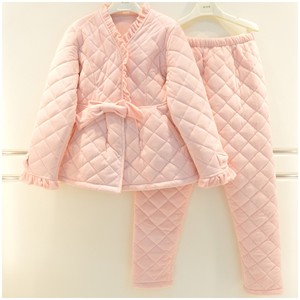 安之伴睡衣冬季女士贝贝绒三层加厚夹棉系带甜美少女韩版保暖棉袄