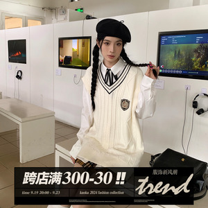 吵吵家2024新款衬衫叠穿马甲针织女休闲初春秋学院风毛衣背心外穿