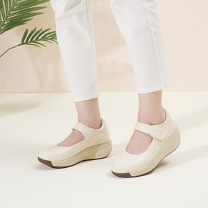 舒适软底软面妈妈鞋女厚底真皮摇摇鞋轻便休闲皮鞋坡跟中年单鞋夏